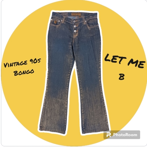 Vintage 90s Bongo Flocked Low Rise Flare Baby Bell Jeans Juniors - Picture 1 of 10